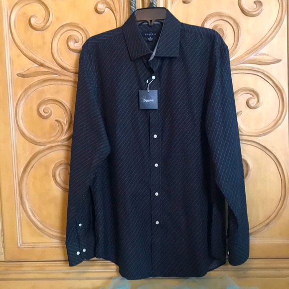 Ziggurat Mens Dress Shirt Black Black & White - Picture 2 of 9